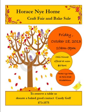 poster to advertise the Horace Nye Craft Sale Fair on Friday, October 18, 2013